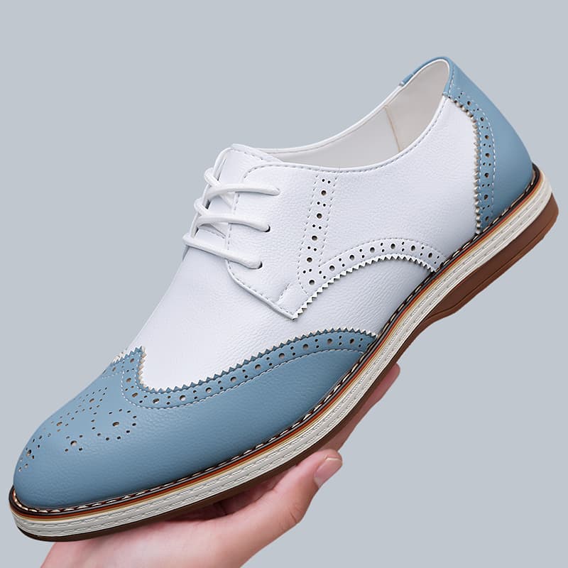 Patent Leather Oxford - Mens White Blue Two Tone Brogue