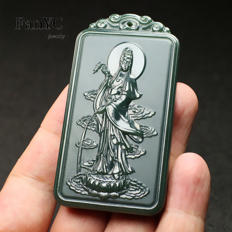 Men'S Ethnic & Formal Designer Wear Studio S - Natural Hetian Jade Qingyu Guanyin Necklace