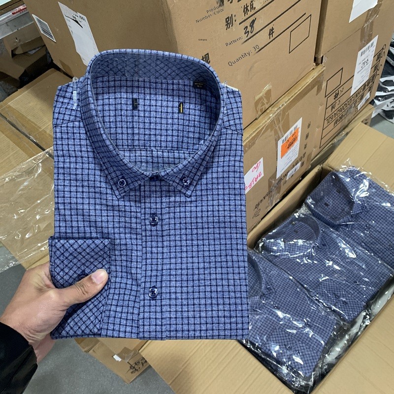 Men Formal Wear Blue - Comfortable Cotton Plaid Long Sve Busin