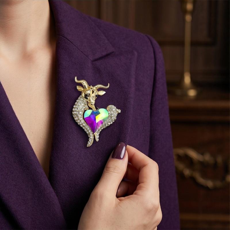 Unique Rhinestone Goat Brooch  - Unique Men'S Formal Wear 评论和价格