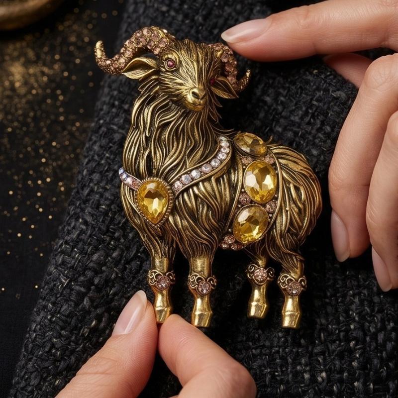 Unique Rhinestone Goat Brooch  - Unique Men'S Formal Wear 评论和价格