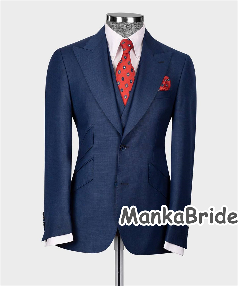 Elegant Navy Blue Classic Wedd - Men Formal Wear Blue 评论和价格