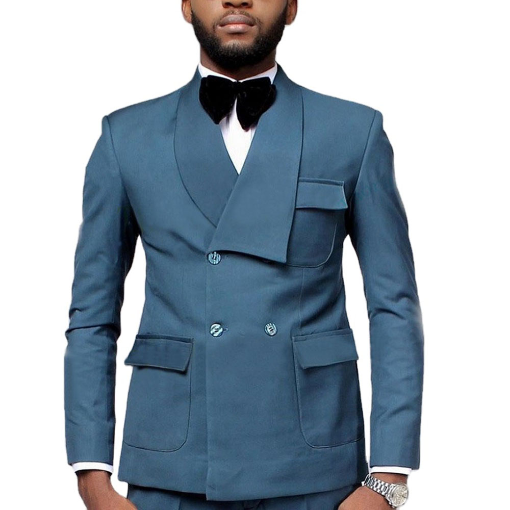 Latest Design Double Breasted  - Men Formal Wear Blue 评论和价格