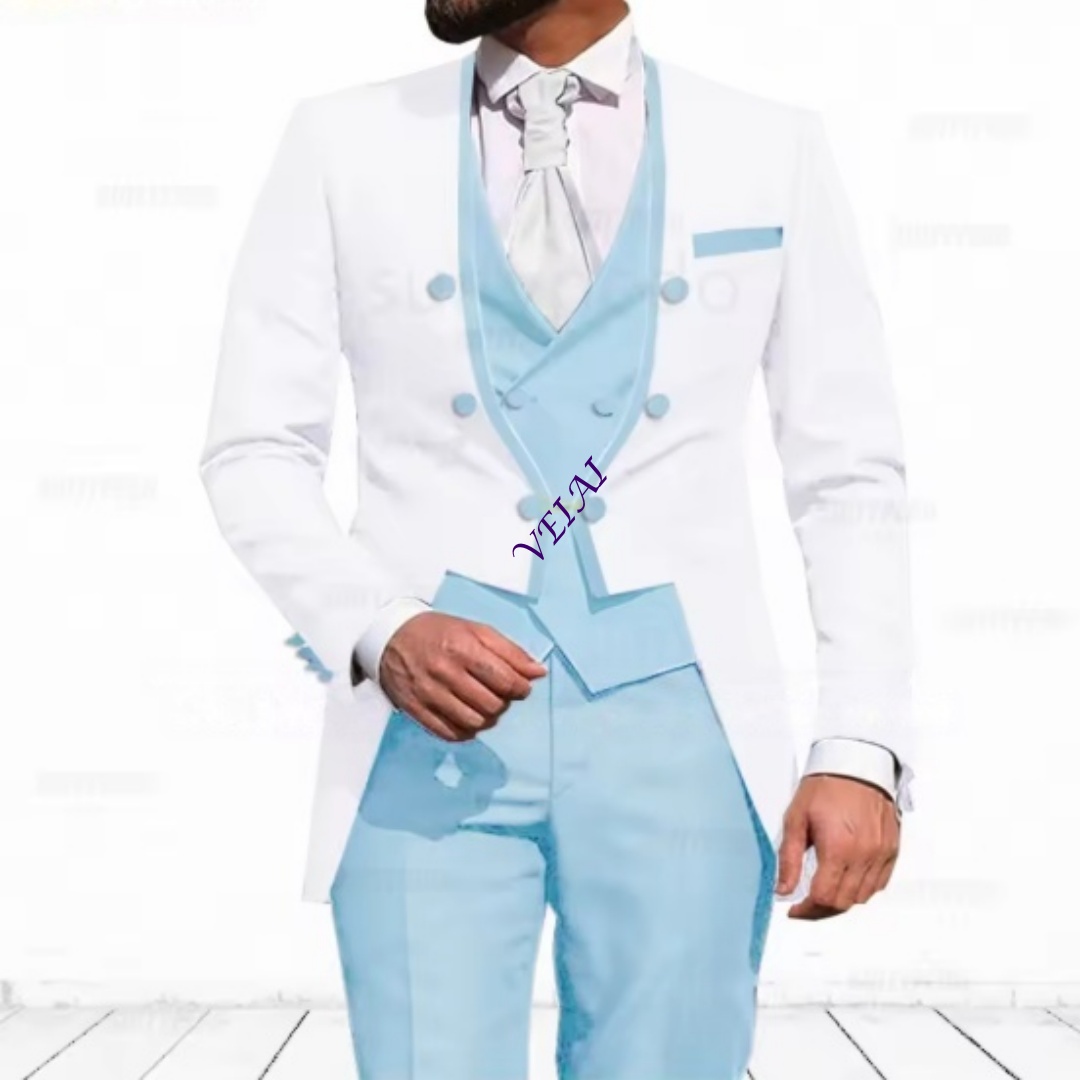 Customized Sky Blue 3-Piece Su - Men Formal Wear Blue 评论和价格