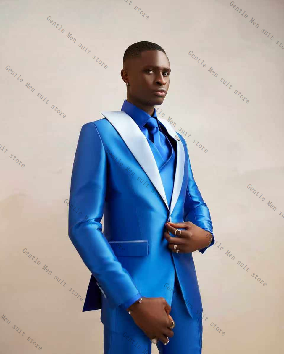 Light Blue Satin Men Suit Set  - Men Formal Wear Blue 评论和价格