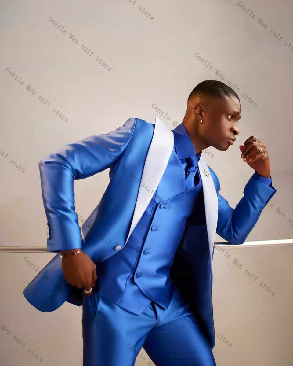 Light Blue Satin Men Suit Set  - Men Formal Wear Blue 评论和价格