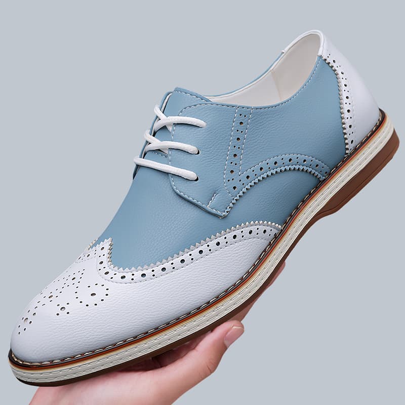 Mens White Blue Two Tone Brogu - Patent Leather Oxford 评论和价格