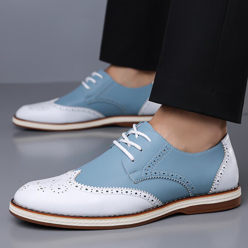 Mens White Blue Two Tone Brogu - Patent Leather Oxford 评论和价格