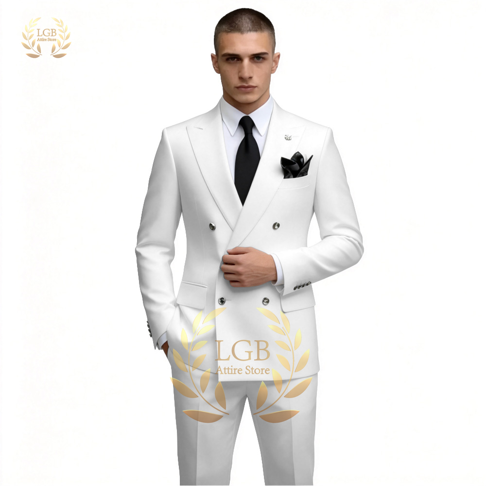 Men's White Double Breasted Su - Men Formal Wear With Blazer 评论和价格