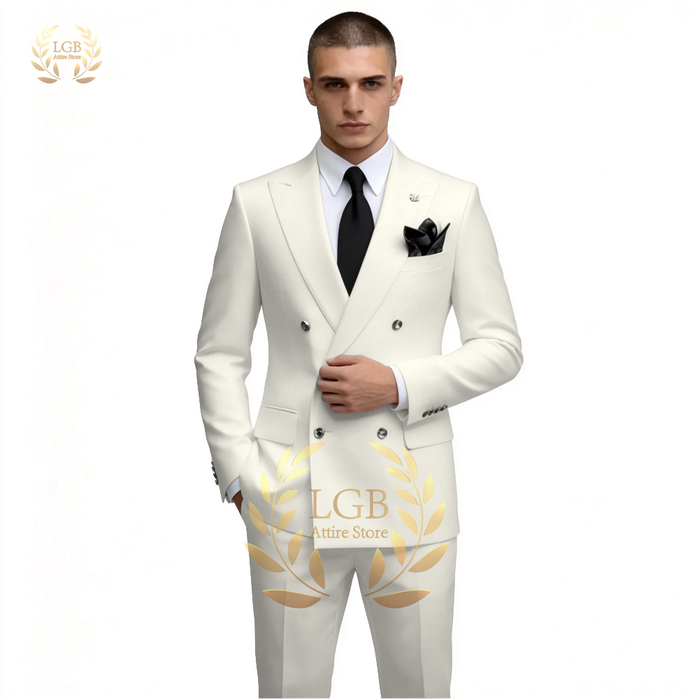 Men's White Double Breasted Su - Men Formal Wear With Blazer 评论和价格