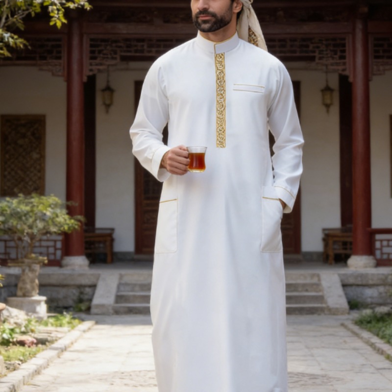 Arabic Mens Thobe Embroidered  - Arabic Formal Wear Men 评论和价格