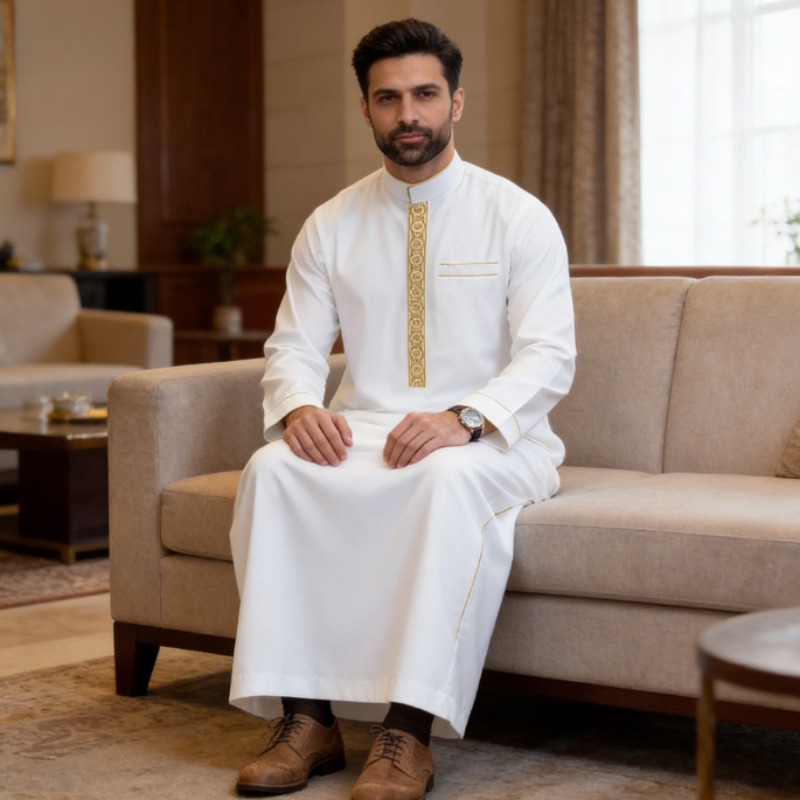 Arabic Mens Thobe Embroidered  - Arabic Formal Wear Men 评论和价格