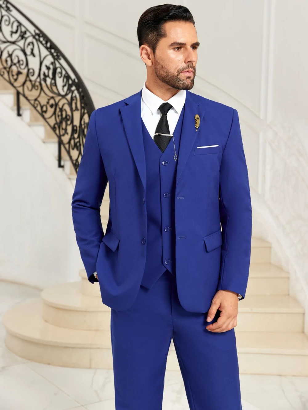 New Blue Men's Slim Fit Suits  - Men Formal Wear Blue 评论和价格