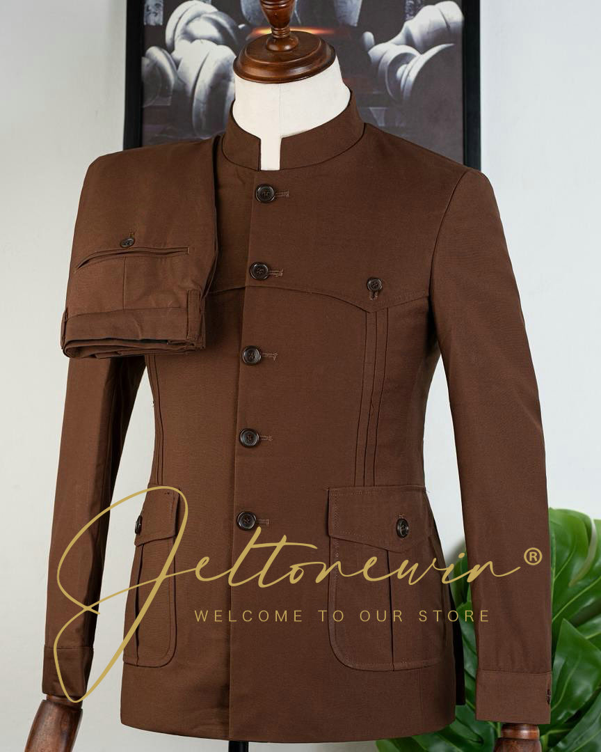 Men's Brown Two Piece Suit wit - Men Formal Wear Brown 评论和价格
