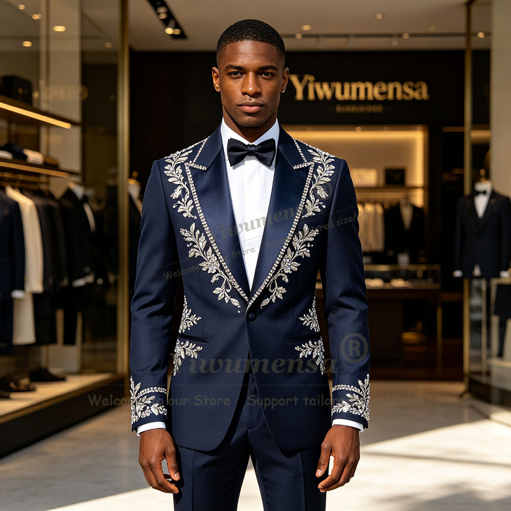 Elegant Nvay Blue Suits Men 2  - Men Formal Wear Blue 评论和价格