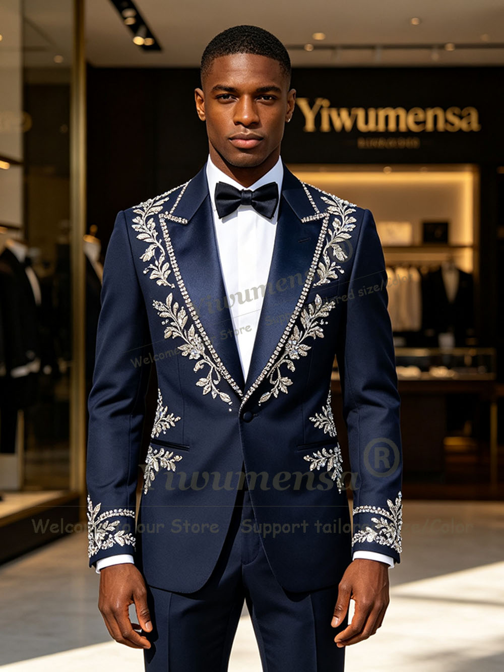 Elegant Nvay Blue Suits Men 2  - Men Formal Wear Blue 评论和价格