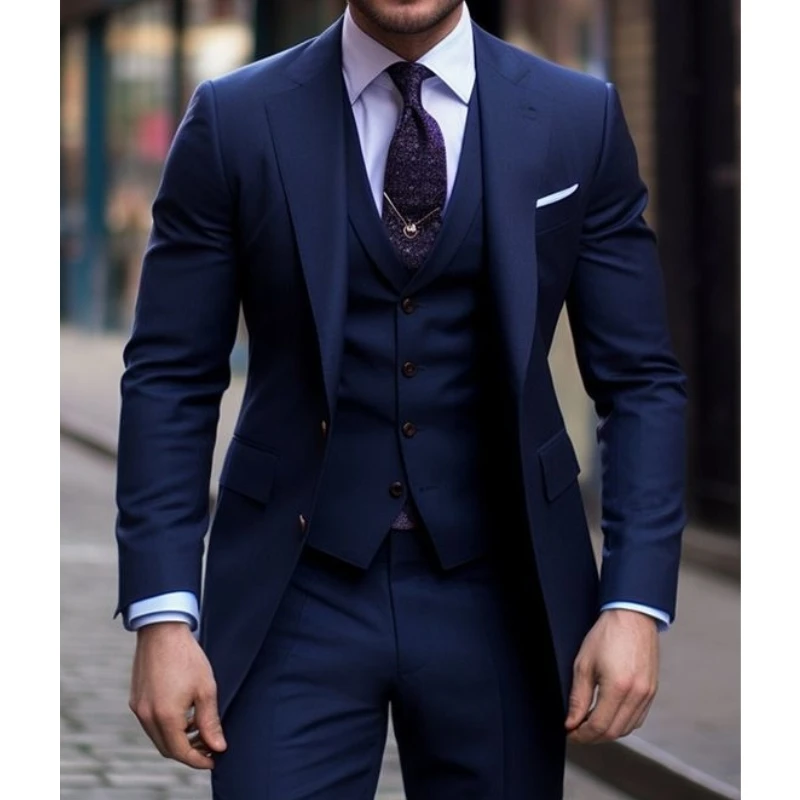 Navy Blue 3 Pieces Casual Male - Men Formal Wear Blue 评论和价格