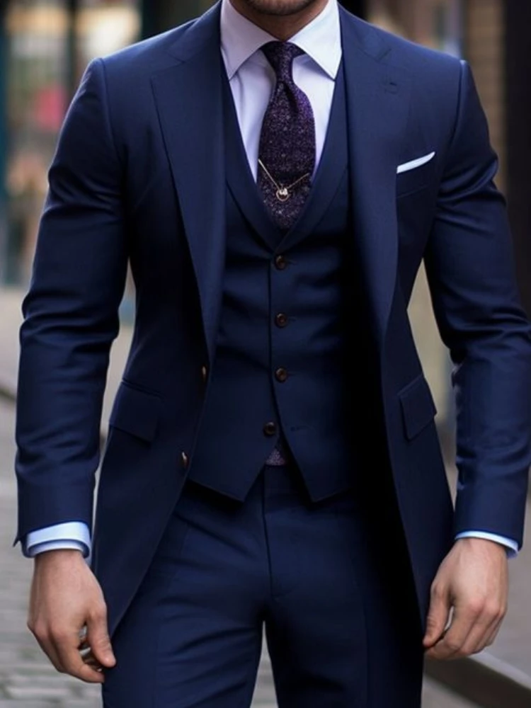 Navy Blue 3 Pieces Casual Male - Men Formal Wear Blue 评论和价格