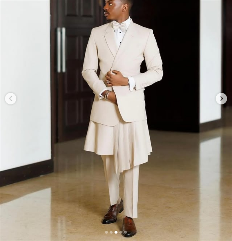 Beige Men Suit Set 2 Piece Bla - Arabic Formal Wear Men 评论和价格