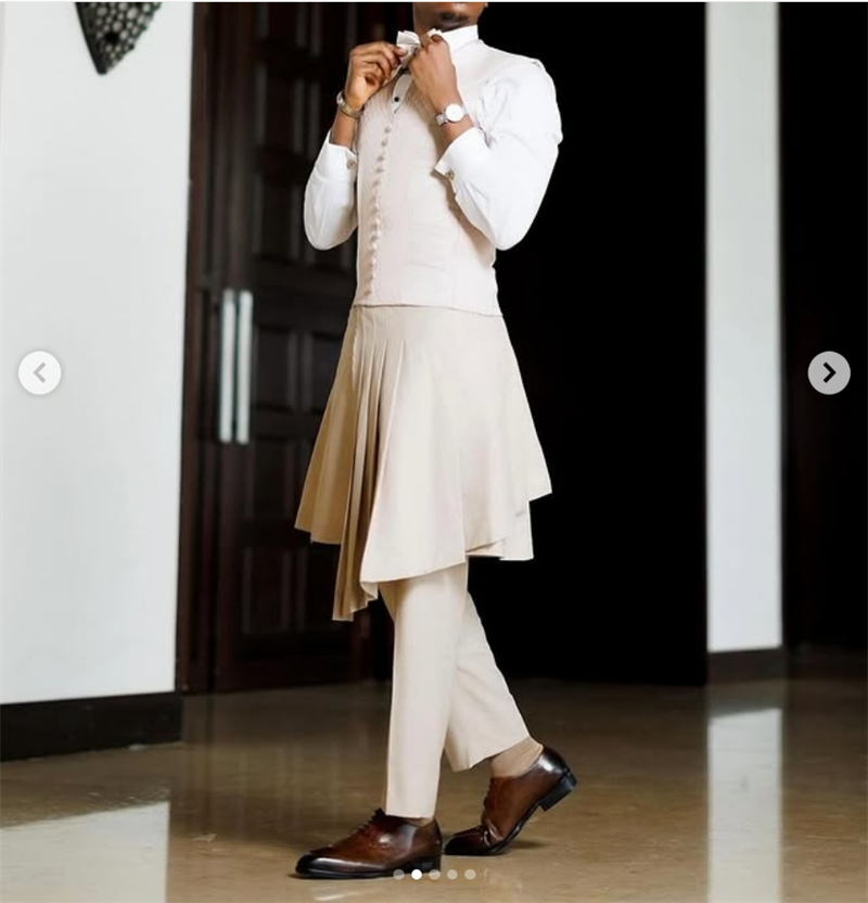 Beige Men Suit Set 2 Piece Bla - Arabic Formal Wear Men 评论和价格
