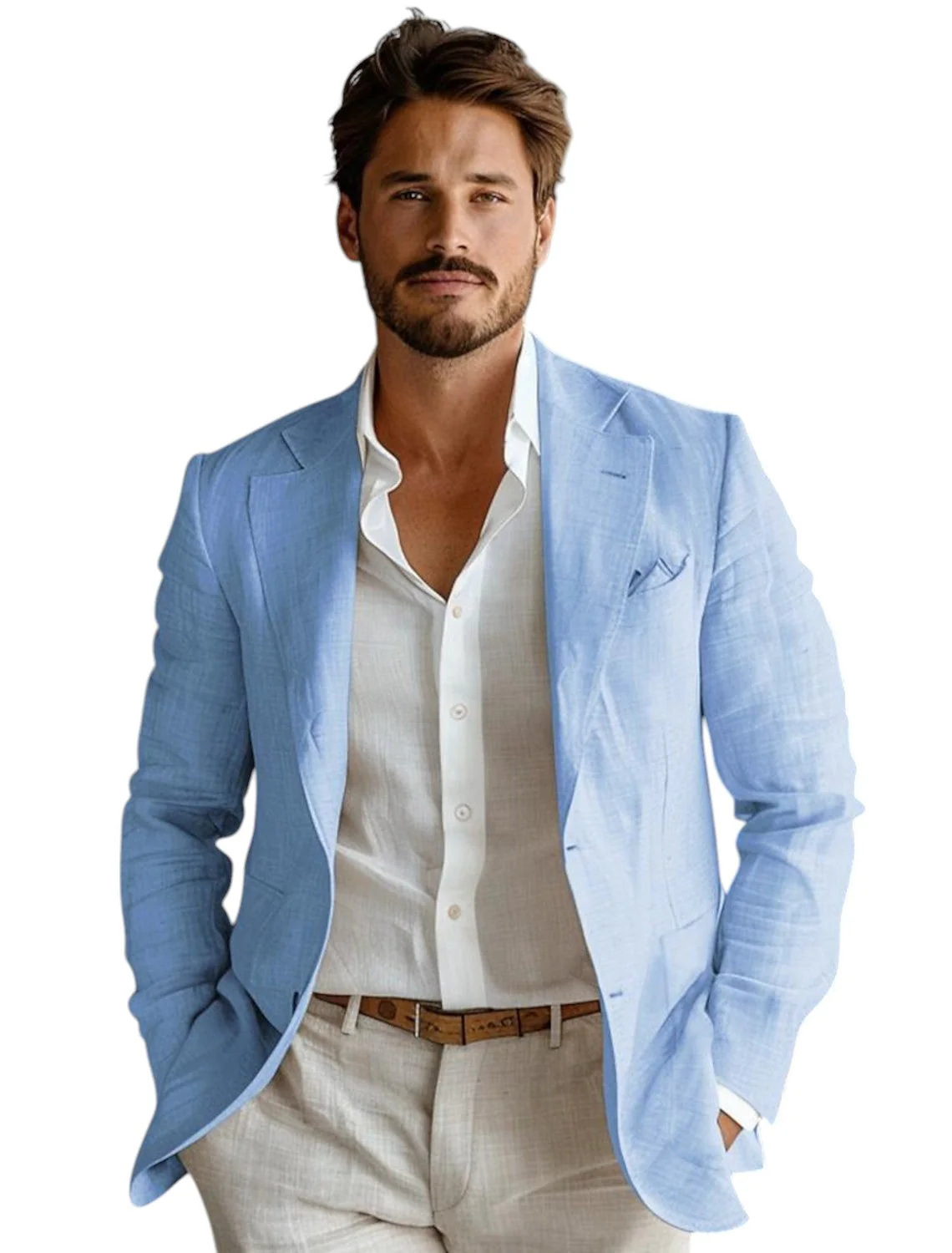 Blue Slim Fit Men's Linen Blaz - Men Formal Wear Blue 评论和价格