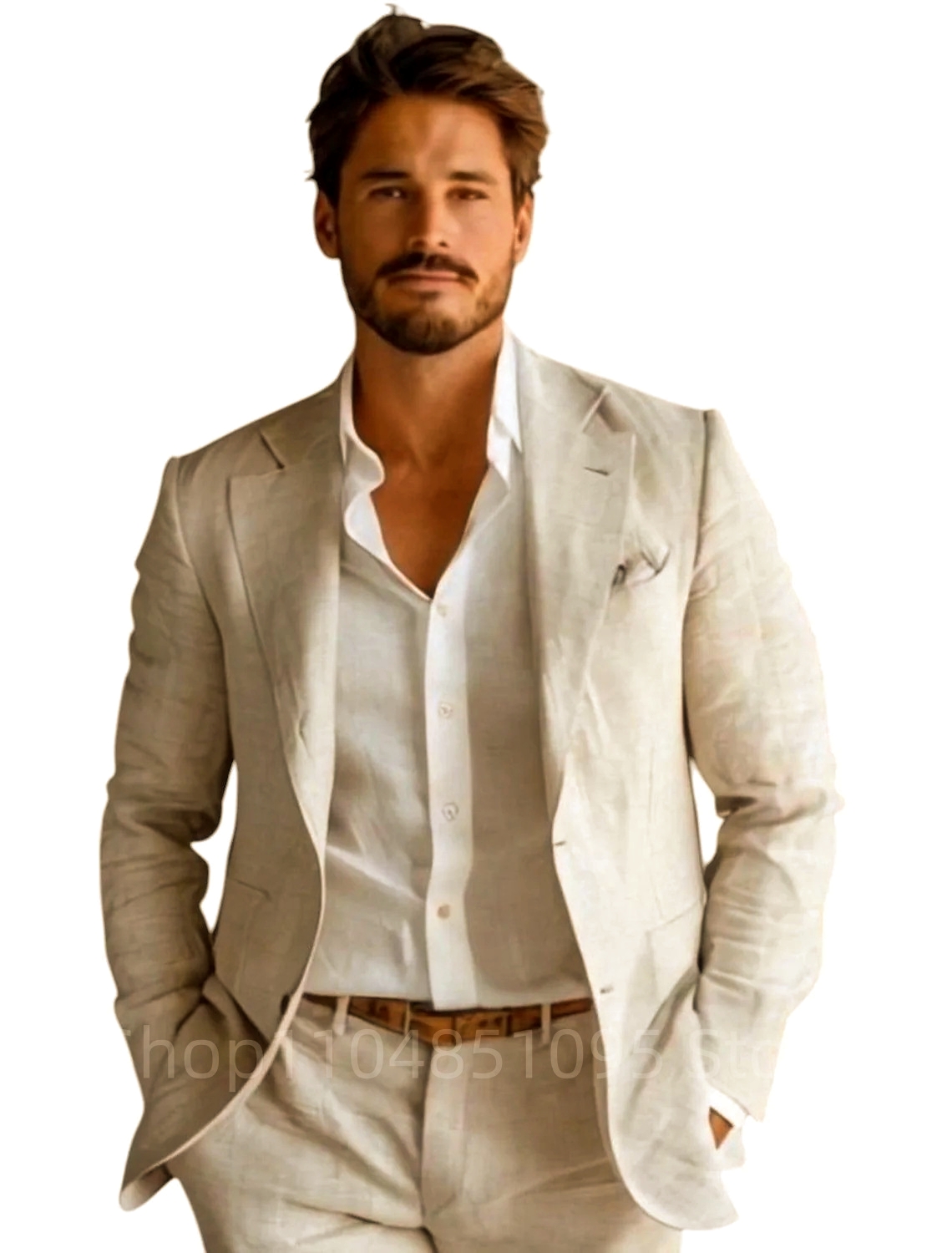 Blue Slim Fit Men's Linen Blaz - Men Formal Wear Blue 评论和价格