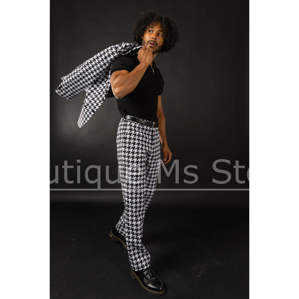 Black White Houndstooth Men's  - Men Formal Wear With Blazer 评论和价格