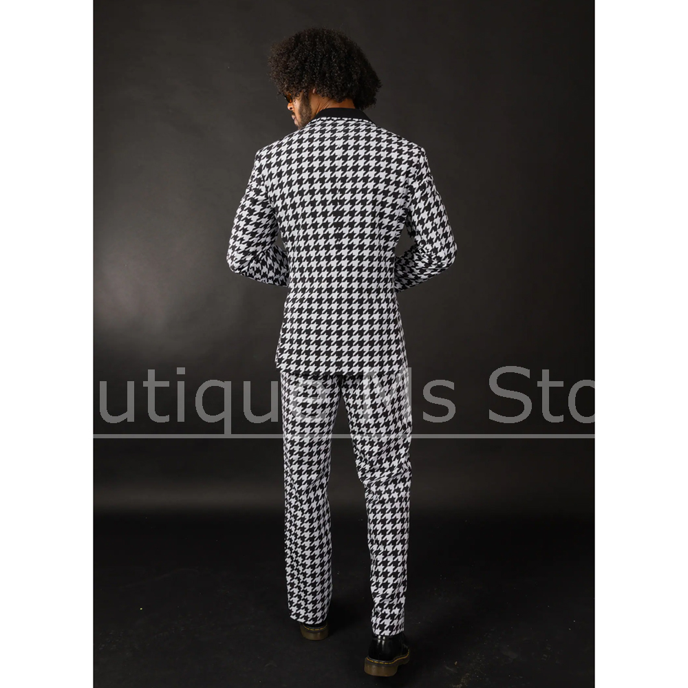 Black White Houndstooth Men's  - Men Formal Wear With Blazer 评论和价格