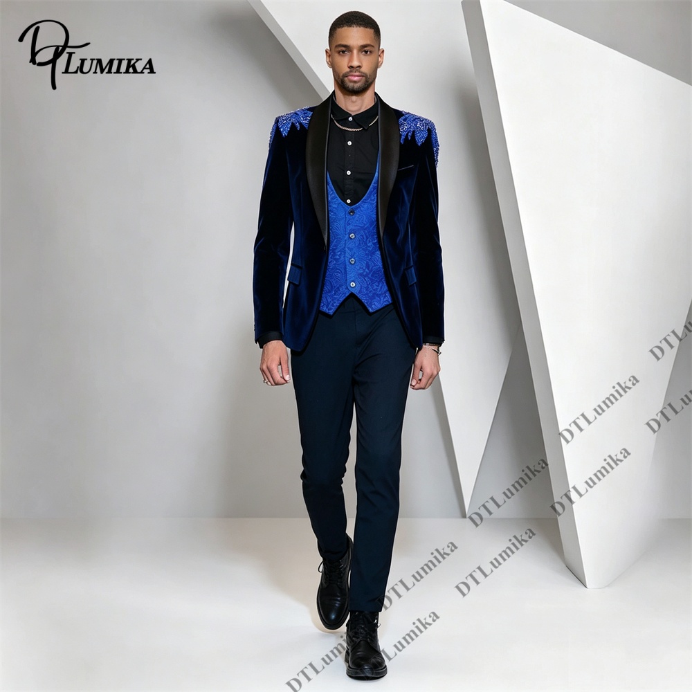 Peagent Men 3 Piece Velvet Sui - Formal Wear For Men Black Suit 评论和价格